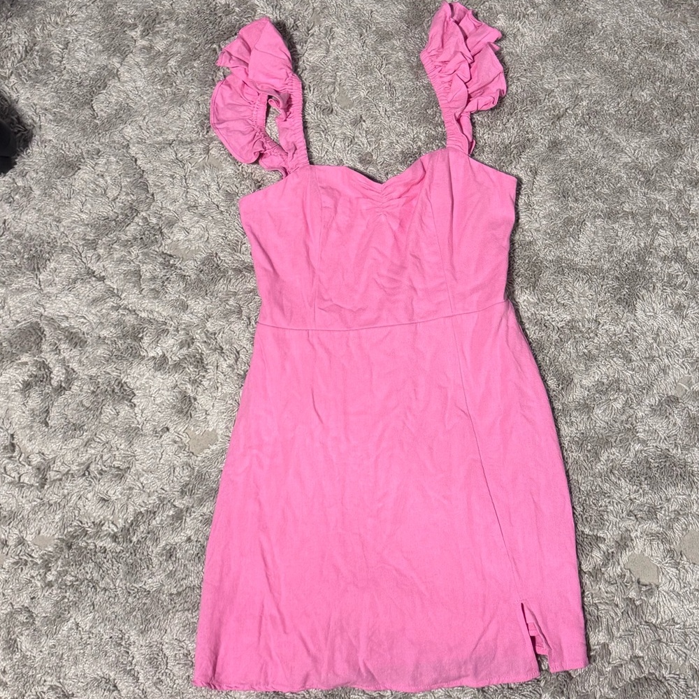 Francesca's Collections Pink Mini Dress with Ruffle Sleeves